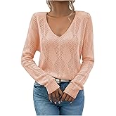 SHENHE Women's V Neck Sweater Long Sleeve Dressy Casual Fall Knit Jumper Loose Sweater
