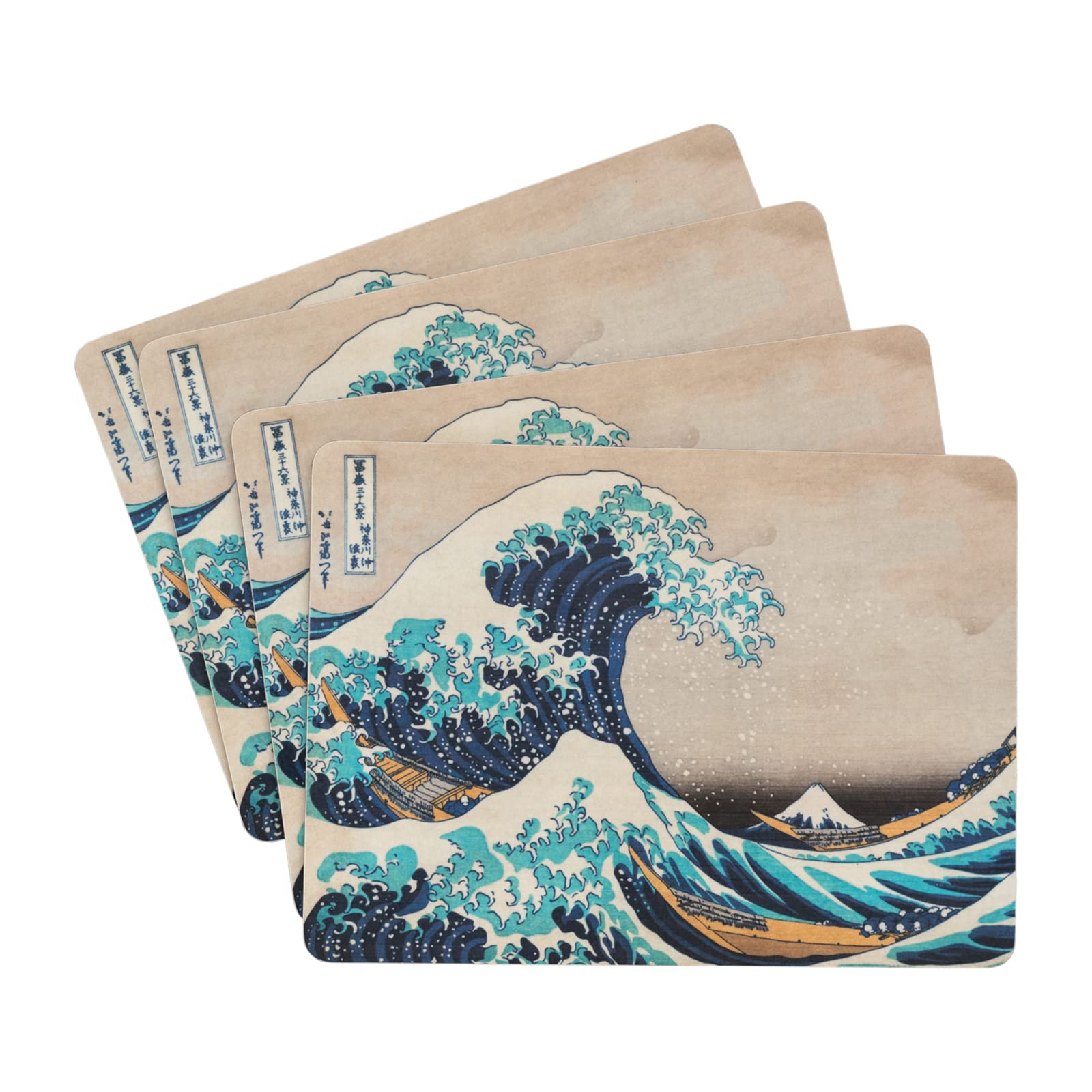 Grupo Erik Hokusai Table Placemats Set Of 4-11 x 8 inches / 28 x 20 cm - Cork Placemats, Beermat, Drip Mat, Outdoor Placemats, Creative Tops Placemats - The Great Wave Off Kanagawa