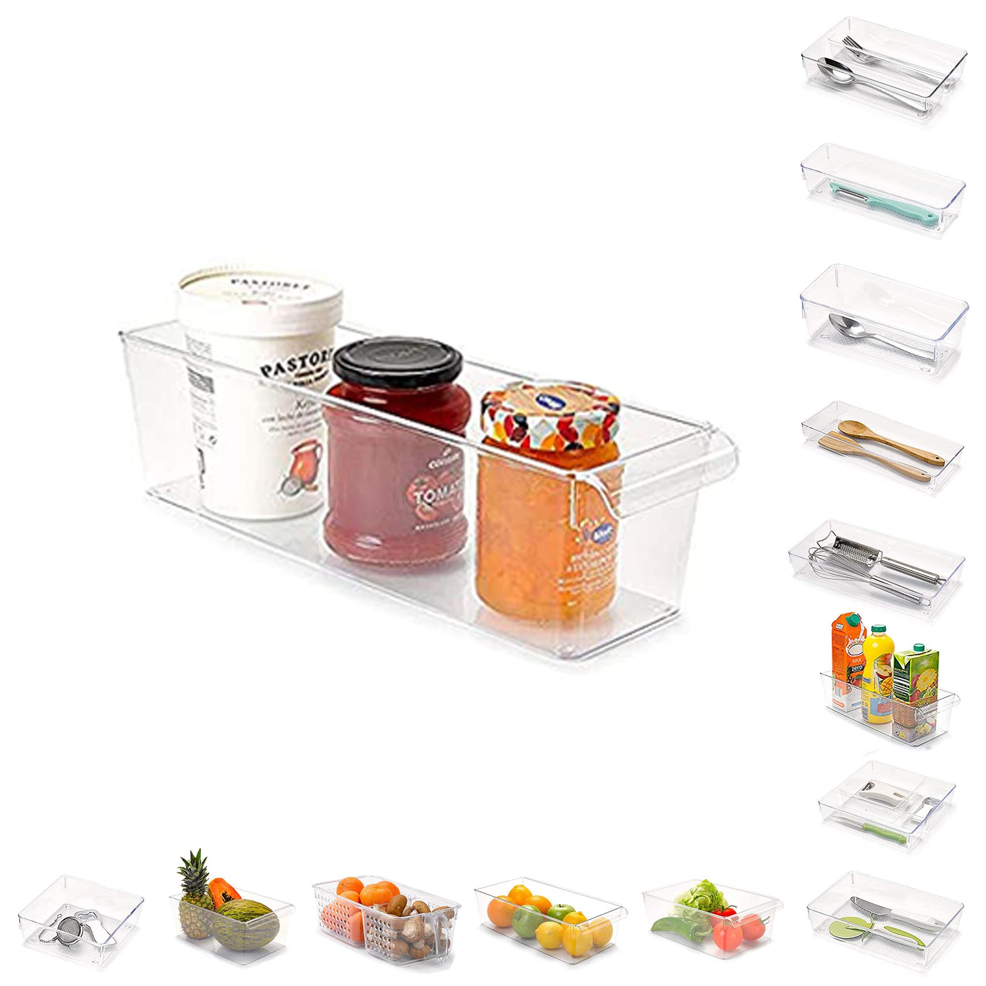 PLASTIFIC Plastic Kitchen Freezer Drawer Fridge Storage Box Rack Holder Slide Shelf Organizer (Design No 10-11 x 37 x 10cm)