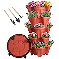Vertical Planter 5 Tier Stackable Planters Garden Planters Strawberry Herb Flower and Vegetable Planter Indoor Outdoor Gardening Pots with Removable Wheels and Tools