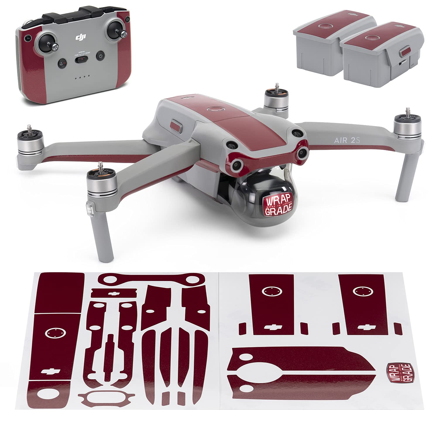 Wrapgrade Skin compatible with DJI Air 2S | Accent Color B (JAPAN RED)