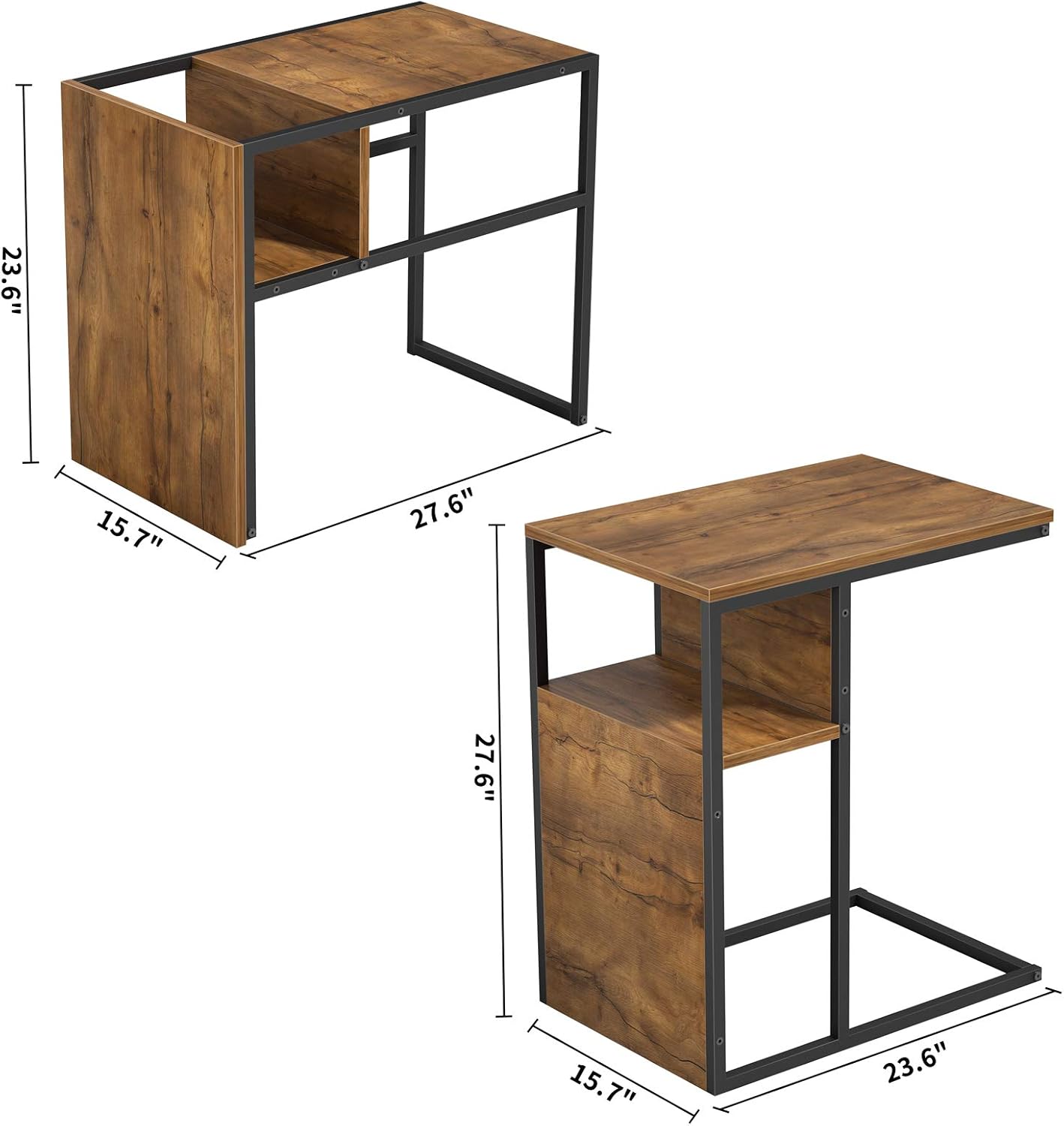 Cubiker Sofa Side End Table, C Shaped Reversible Table with Wooden Shelf, Side Table for Living Room, Bedroom, Metal Frame Nightstand: Kitchen & Dining