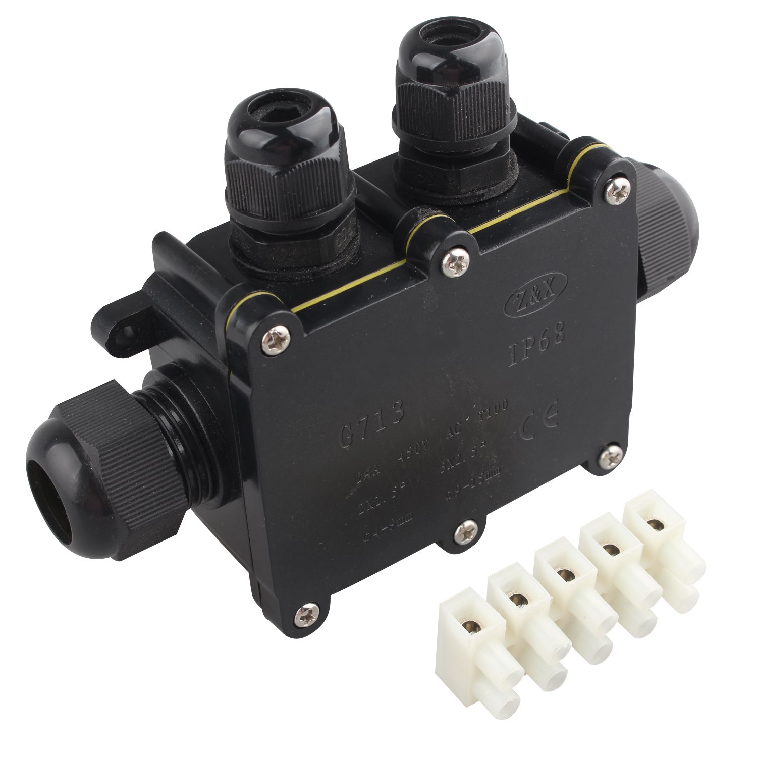 Futheda IP68 Waterproof Junction Box Large 4 Way Cable Connector Outdoor Lighting Electrical External Coupler Cable Gland Underground Cable Line Wires Power Cord Connector Protection for 5-10mm Cable