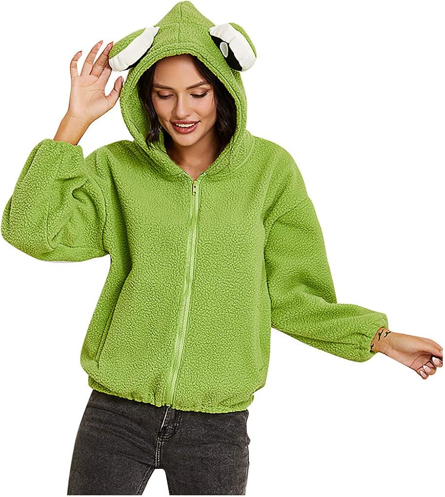 Frog Sweatshirts for Women Zip Up Fleece Cute Hoodies Fall