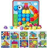 Kunmark Button Art Color Matching Mushrooms Nails Mosaic Pegboard Puzzle Games with 10 Templates, Fine Motor Skills Toys Pres