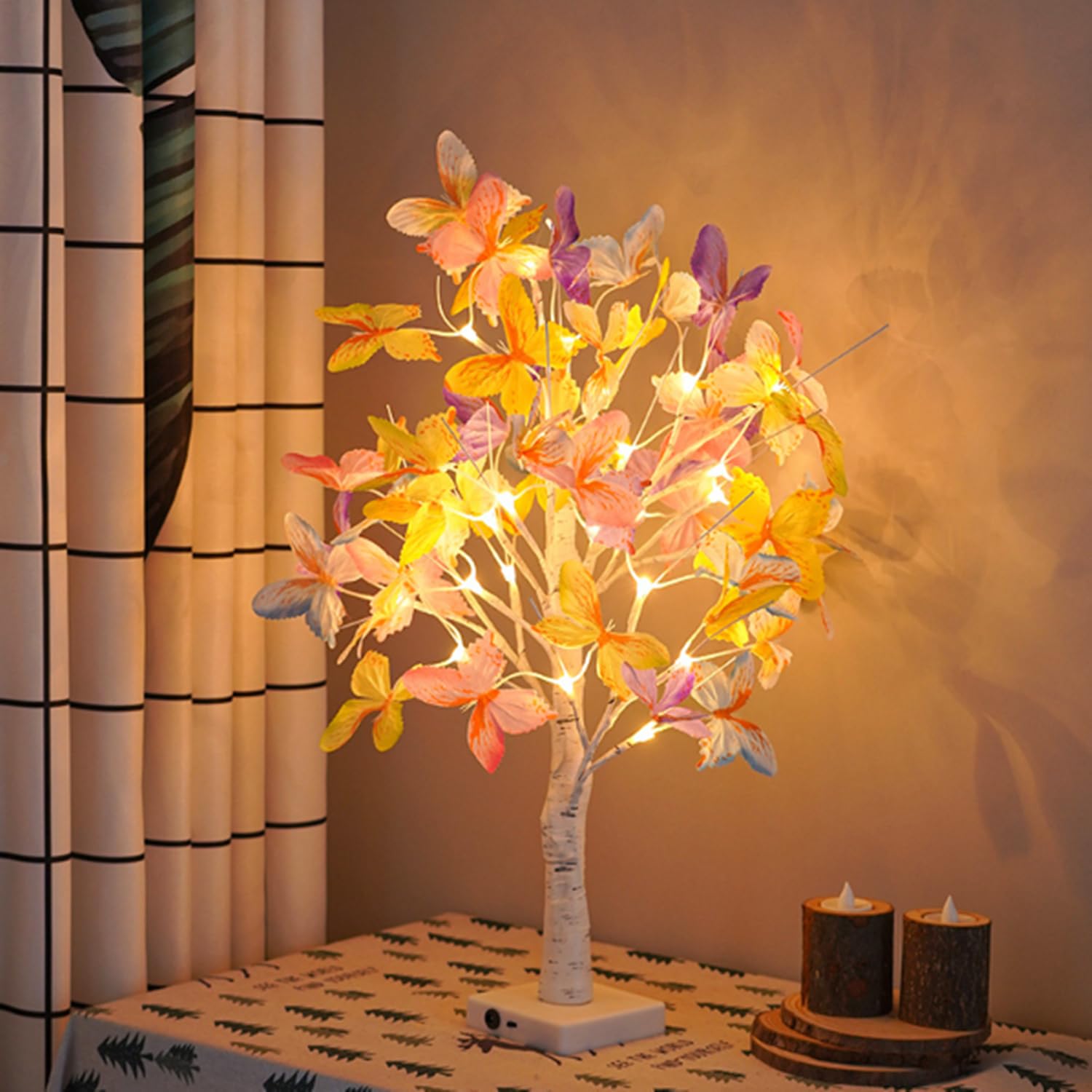 HFHungkeong LED Butterfly Birch Tree Lights Artificial Tree Lamp Twinkle Lighted Tree 3 AA or USB Powered for Bedroom Fireplace Table Decoration