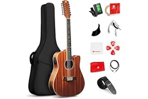 Vangoa 12 String Guitar Acoustic Electric, Upgraded Guitar 12 Strings Bundle for Beginner Intermediate Adults Teens, Guitarra de 12 Cuerdas, Sapele Body Bone Nut, Brown Glossy