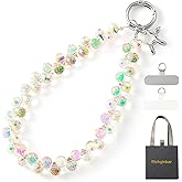 richginker Crystal Phone Wrist Strap Phone Charm Chain Keychain Beaded Cellphone Lanyard with Tether Tab Hands-Free Wristlet Bracelet Wrist Grip Strap for Women, D-Crystal AB