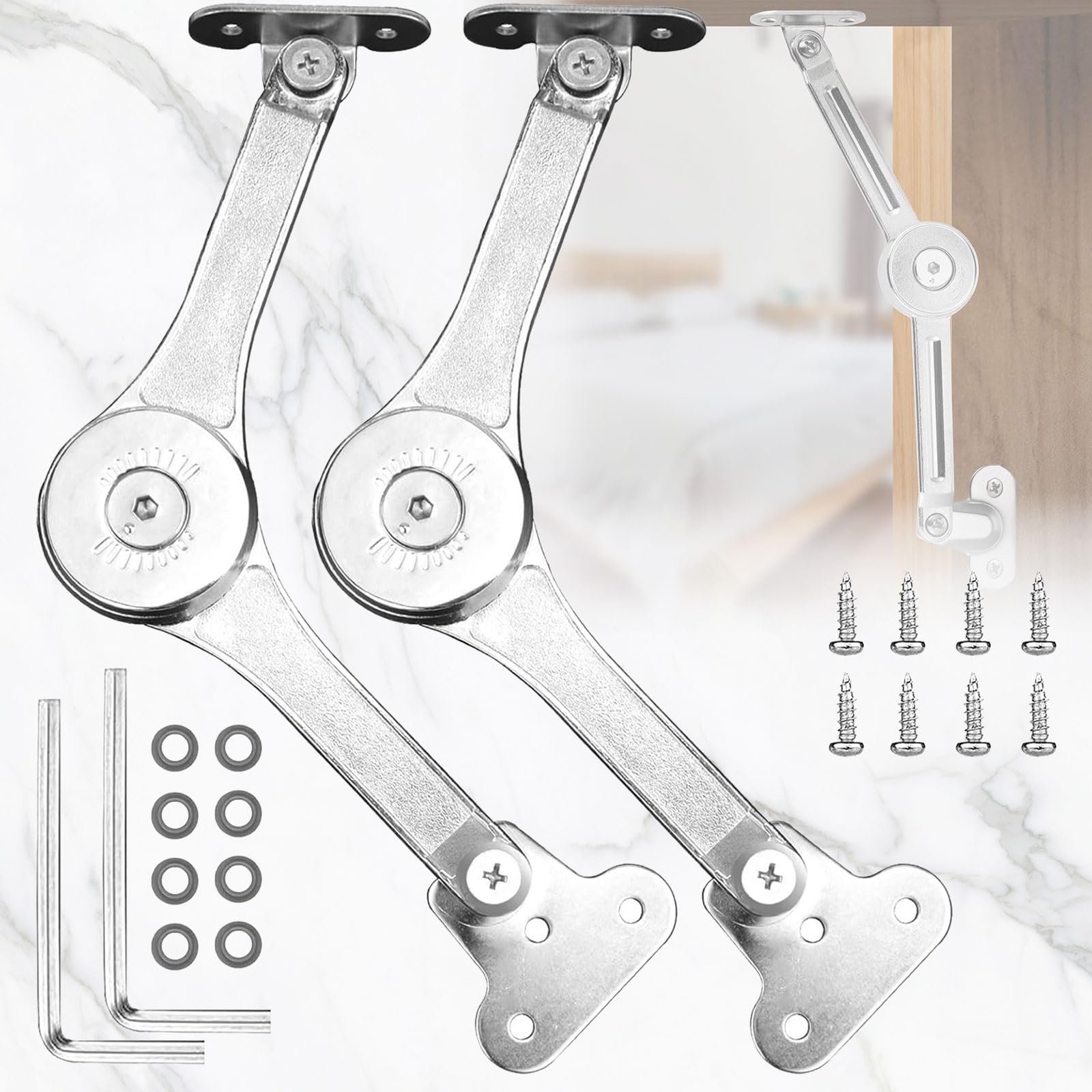 SUpoetry Pack of 2 Flap Holders, Flap Hinges, Metal Support Hinges, Cabinet Flap Holder Aluminium, with Allen Key, Used for Kitchen Cabinets Cabinets