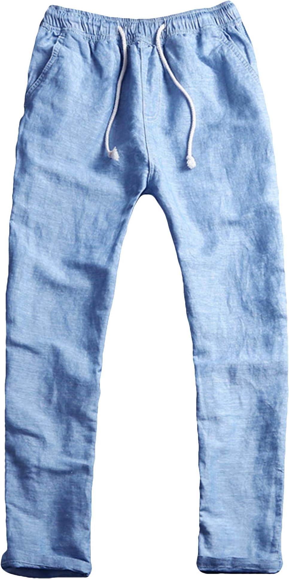 YouhanMen's Fitted Elastic Waistband Cotton Linen Pants with Drawstring