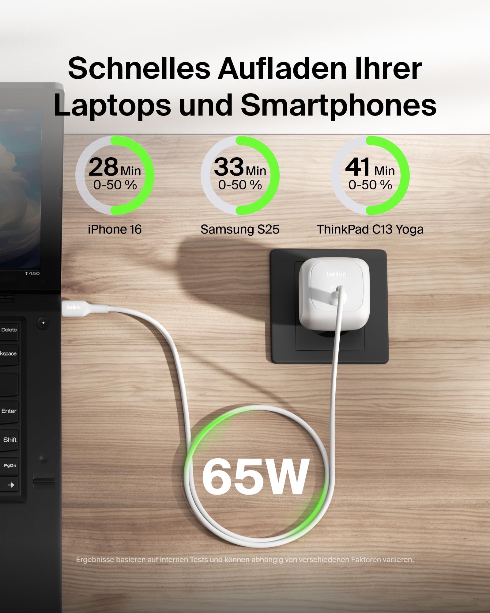 Belkin USB-C Ladegerät, 65 W, Schnellladegerät, USB C Handyladegerät – Kompatibel mit Apple iPhone 17/16/15/14/13, Galaxy S25, Google Pixel 9, MacBook, iPad, AirPods, Chromebook usw. – Weiß 2