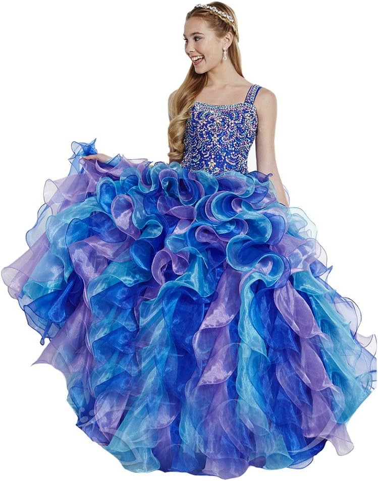 Zhiban Girls' Layered Party Formal Gowns Glitz Beading Pageant Ball Gowns