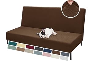 ZNSAYOTX Armless Futon Covers Full Size (67"-82") Stretch Jacquard Sofa Bed Slipcovers, Striped Queen Futon Cover with Non-Slip Elastic Bottom, Soft Cozy Futon Mattress Cover Washable (Coffee)