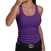 GEMBERA Womens Scoop Neck Sleeveless Racerback Ribbed Knit Slim Fitted Basic Tank Top Shirt