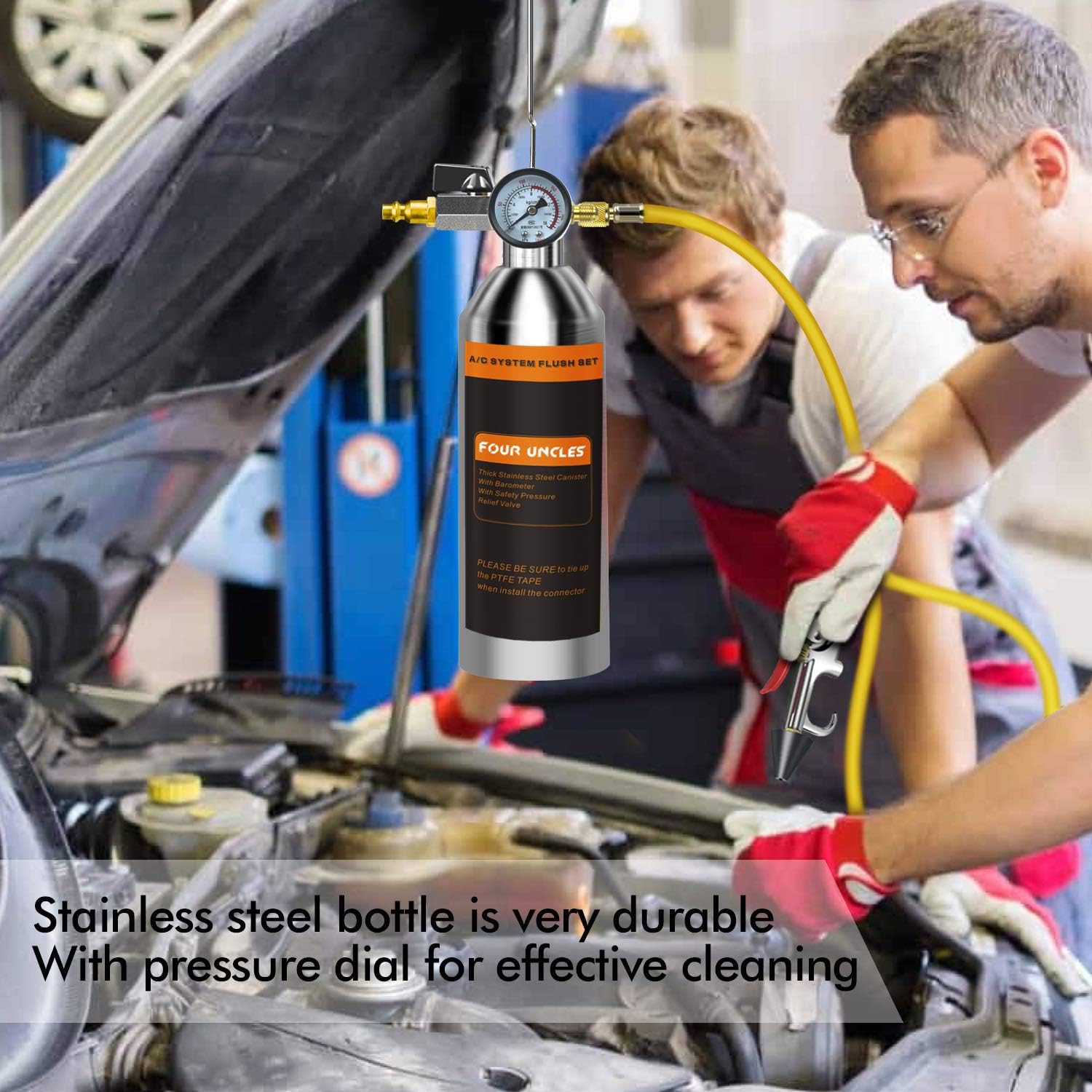 FOUR UNCLES IRONCUBE AC Flush Kit,A/C Air Conditioner System Flush Canister Kit Clean Tool Set R134a R12 R22 R410a R404a for Auto Car with 3.5 ft Hose American Interface: Automotive