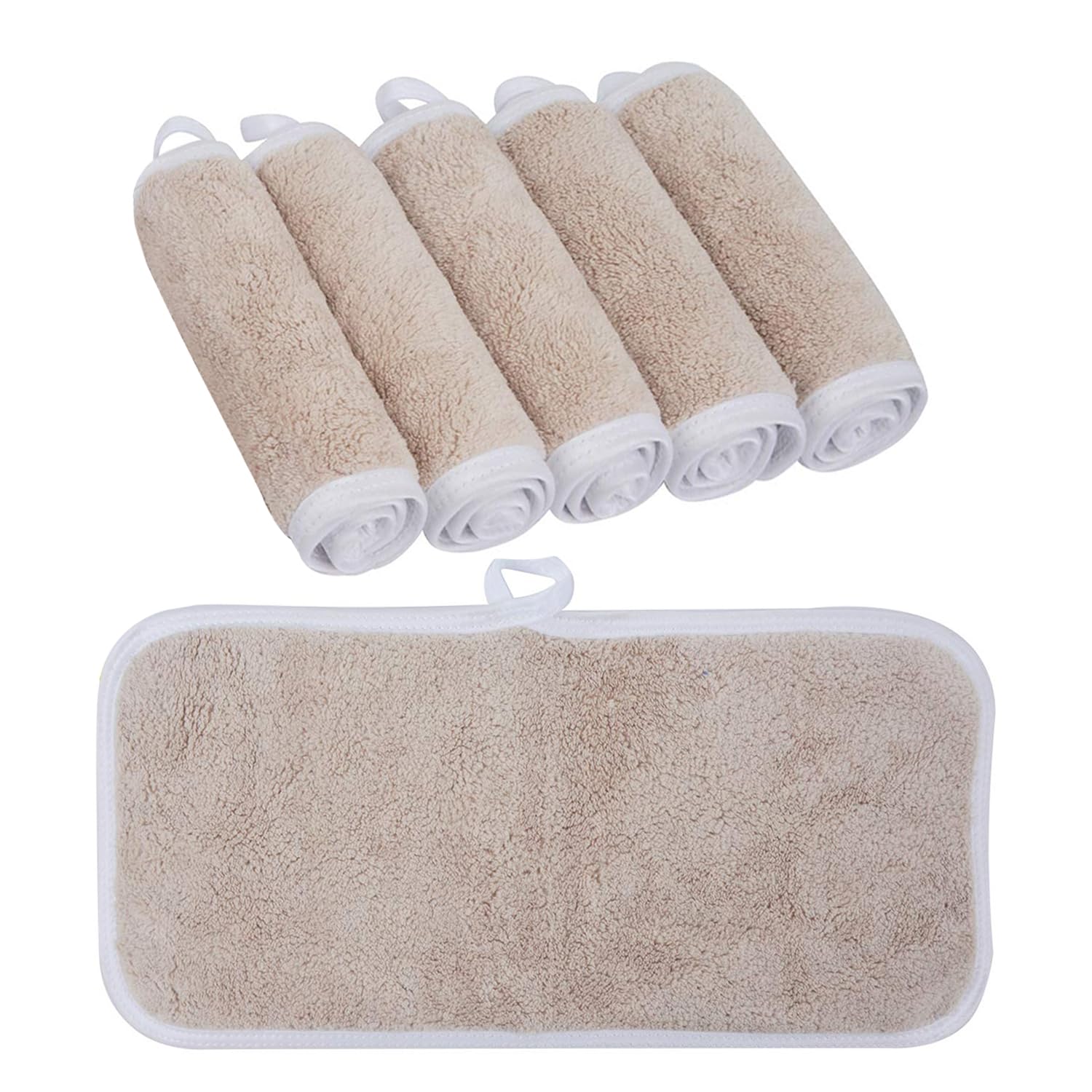 KinHwa Microfibre Face Cloths for Cleansing Reusable Flannels Makeup Remover Cloth Ultra Soft Washcloths with Water Only 15x30cm Pack of 6 Brown