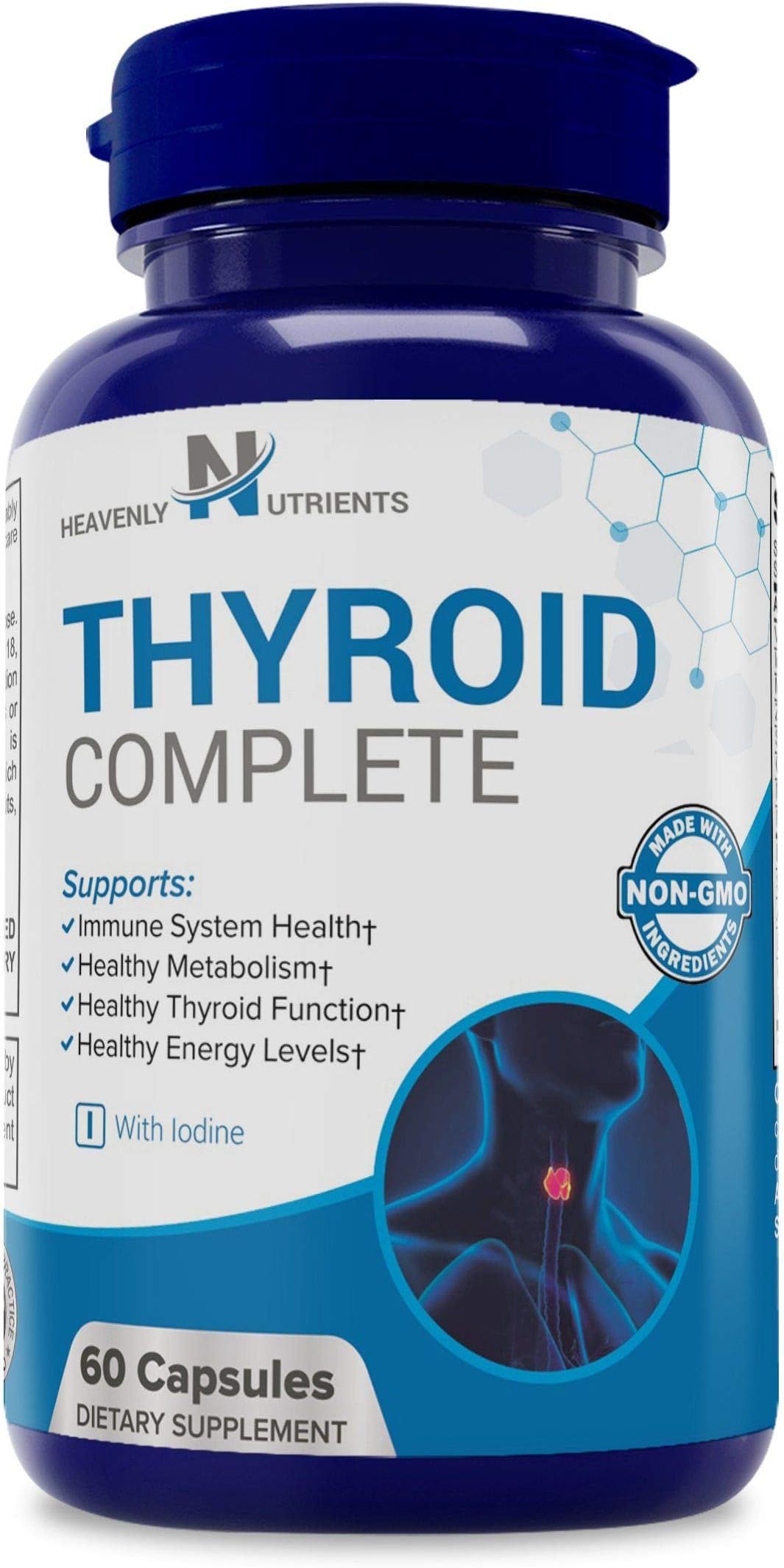 Thyroid Support Supplement with Iodine, Premium Blend for Focus, Metabolism and Energy, Non-GMO, Made in The USA.
