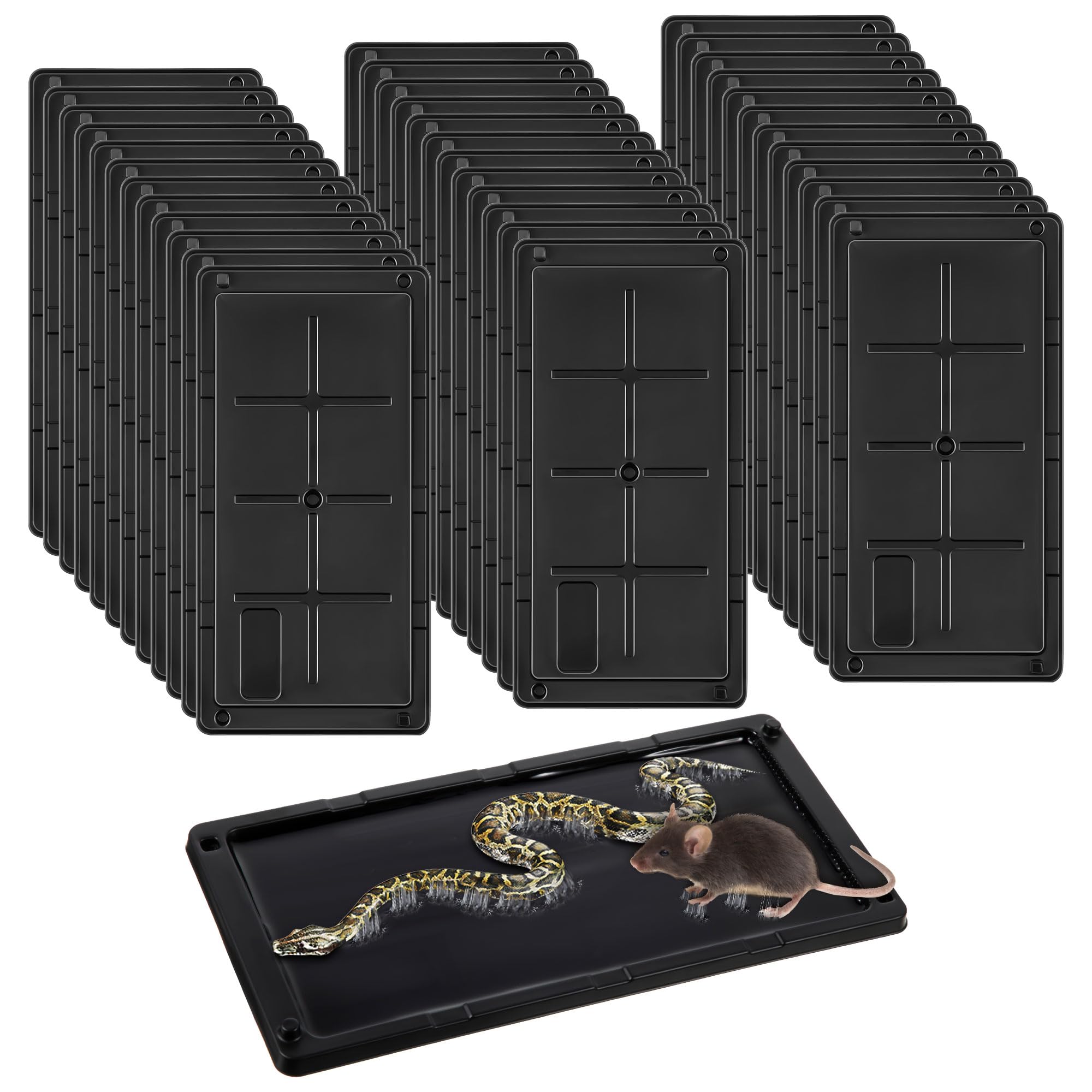 Photo 1 of Qualirey 36 Pack Glue Traps for Rats and Snakes, Larger and Heavy Duty Baited Sticky Traps with Non Toxic Glue, Exterminator Plastic Mouse Indoor Board, Ready to Use, Safe to Children and Pets (Black)