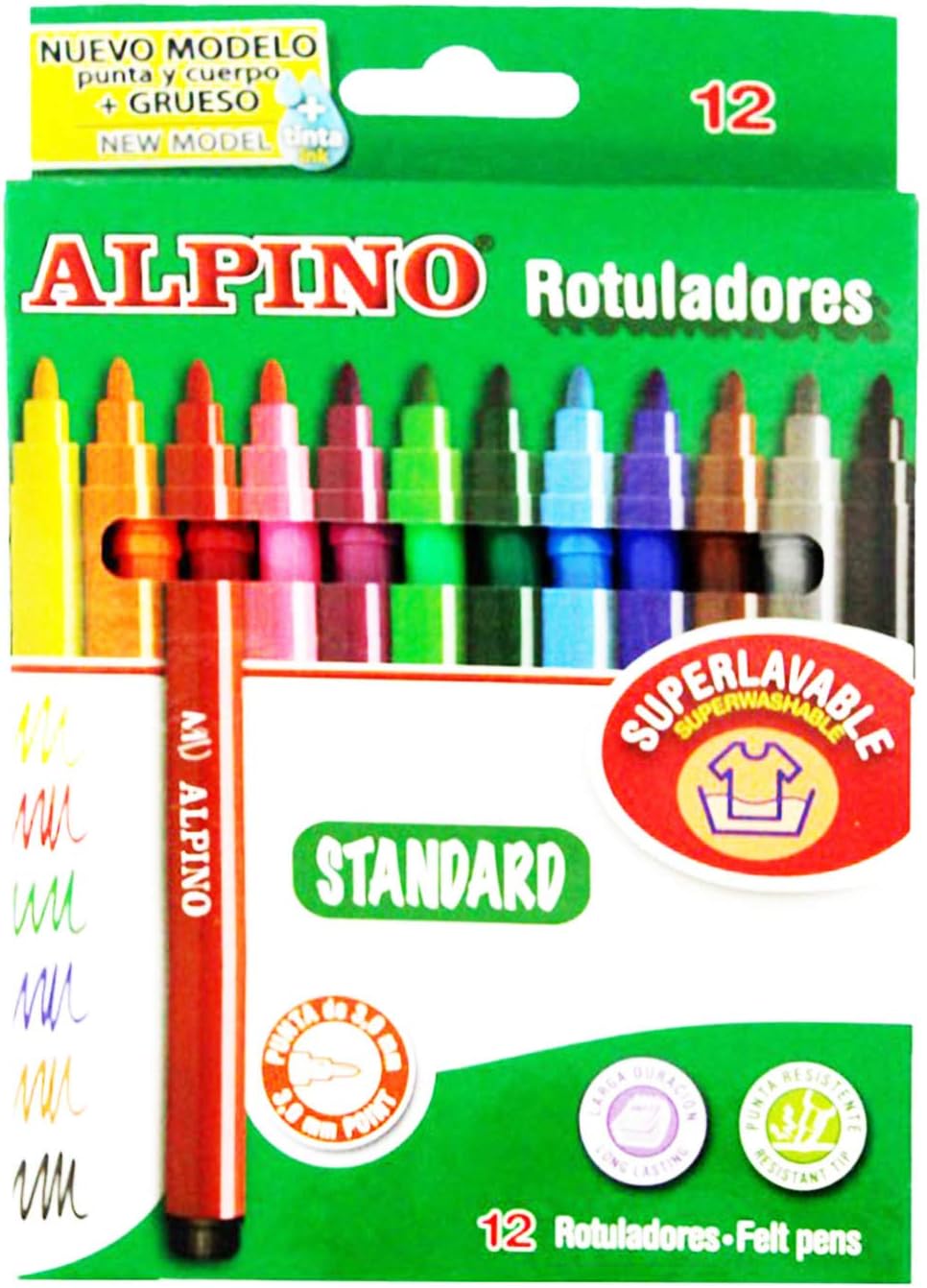 Alpino - Caja de 12 rotuladores súper lavables: Amazon.es: Oficina y papelería
