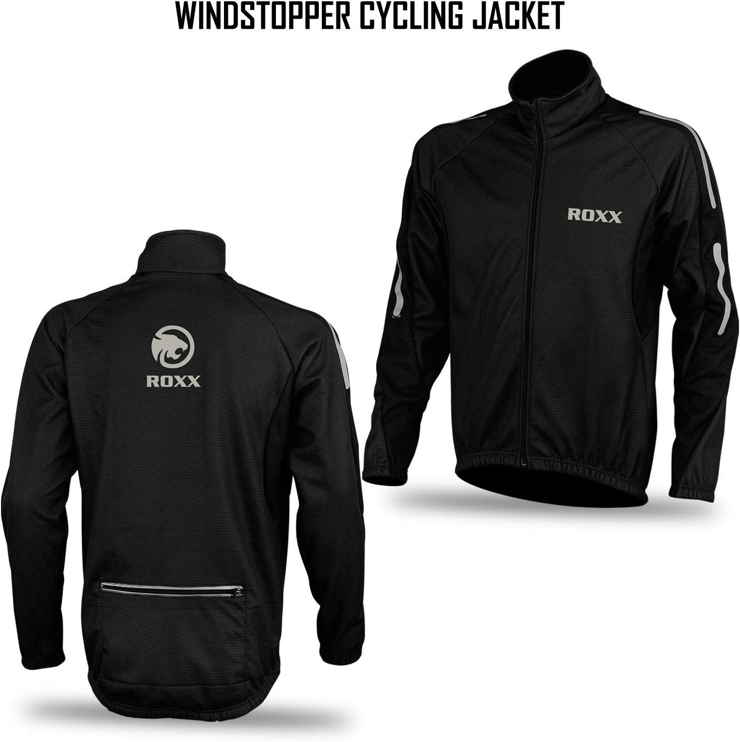ROXX Mens Performance Lightweight Full Zipper Cycling Jacket Windstopper Thermal Winter Breathable Running Hi viz