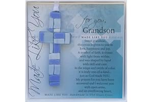 THE GRANDPARENT GIFT CO. Handmade Glass Cross With Loving Sentiments Perfect Christian Gift For Grandson On Birth Baptism Confirmation Christening
