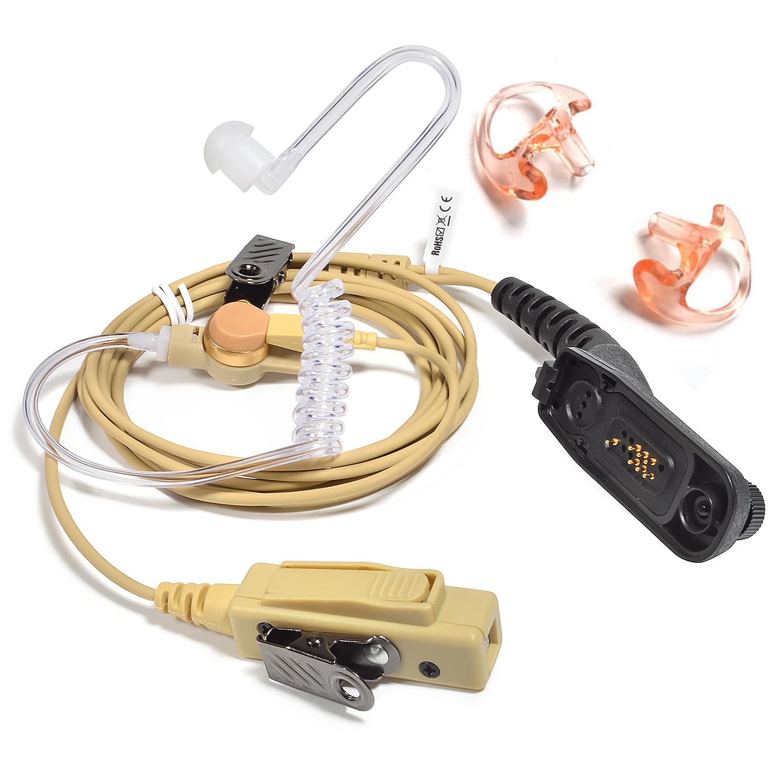 HYS Covert Acoustic Tube Security Bodyguard Earpiece Headset PTT Mic Compatible with Motorola DP3400 DP3600 DP4400 DGP4150 DGP6150 XiR P8268 Multi Pin Two Way Radio (Beige)