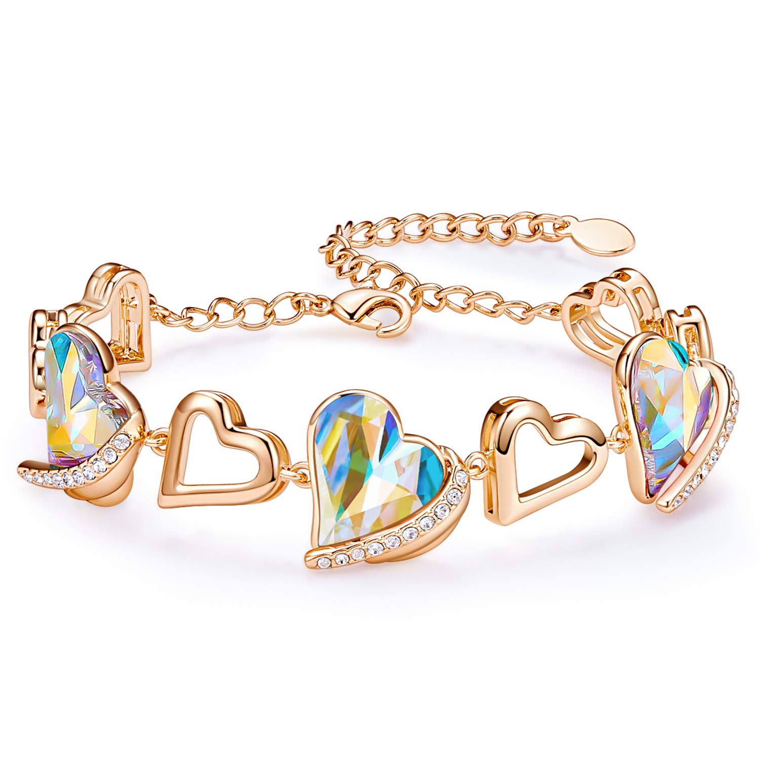 CDE Heart Bracelets for Womens, Adjustable Bracelet with Love Heart Crystal,18K Jewellery for Ladies,Anniversary Birthday Mothers Day Gifts for Girlfriend Wife Mum — image 1