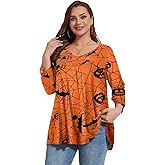 LARACE Women's 3/4 Sleeve Shirts Plus Size Tunic Tops Loose V-Neck Pleated T-Shirts for Leggings