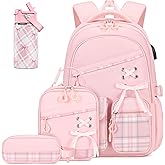 DIGOBAY Backpacks for Girls - Girls Backpack with 14oz Insulated Water Bottle, Plaid School Backpacks with Lunch Bag &amp; Pencil Pouch for Girl Students Bookbag with Kids Water Bottle Stainless Steel