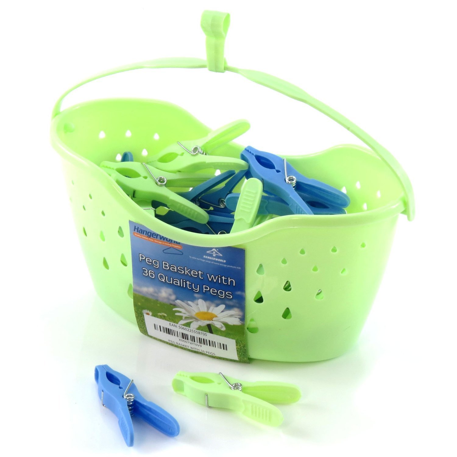 Hangerworld Plastic Peg Basket 36 Green Blue Pegs Clothes Garment Laundry Washing Line.