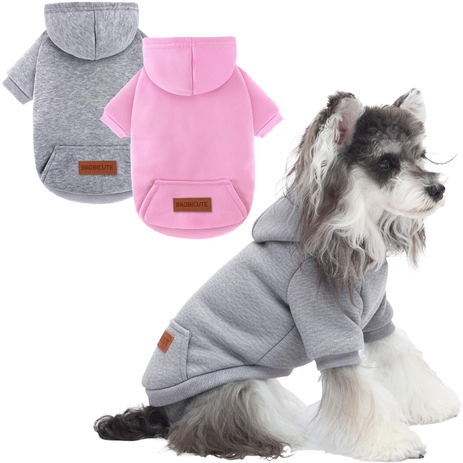 Photo 1 of 2 Pack Dog Hoodie Warm Hood Dog Sweater Cold Weather Small Dogs Sweatshirt Comfort Pet Clothes for Small Medium Dogs with Pockets Cats Chihuahua Clothes for Male Female Girl Boy Sporty Daily Wear