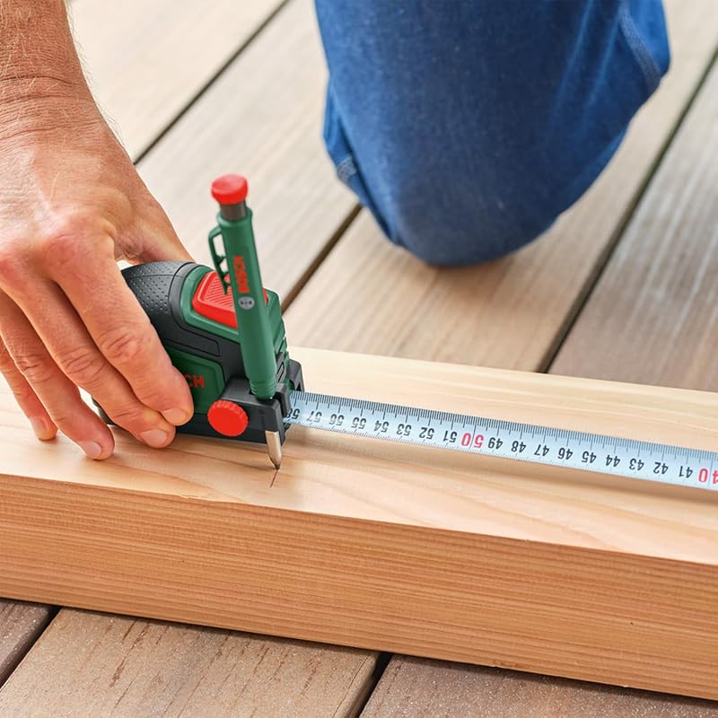 Fita métrica Bosch 5 m + lápis marcador (com clipe de lápis, fecho automático, revestimento de nylon, espaçamento de 2 m, régua métrica, alta precisão, clip de cinto, cabo macio) Amazon Edition