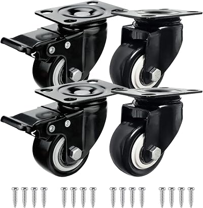LMS Data 4 Pack 50mm Heavy Duty Swivel Castor Wheels 200KG Black 2 Brakes