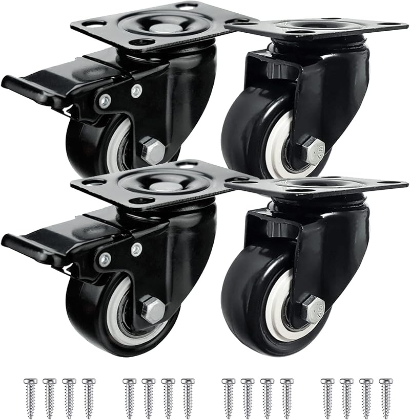 LMS Data 4 Pack 50mm Heavy Duty Swivel Castor Wheels 200KG Black 2 Brakes