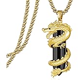 Tiaxiemo Dragon Necklace for Men 925 Sterling Silver Obsidian Healing Crystal Necklace Dragon Jewelry Gifts for Men
