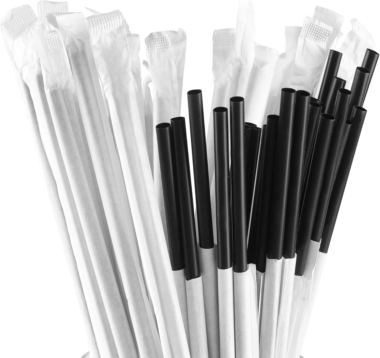 Disposable Plastic Drinking Straws - Individually Paper Wrapped (Black, 500): Kitchen & Dining