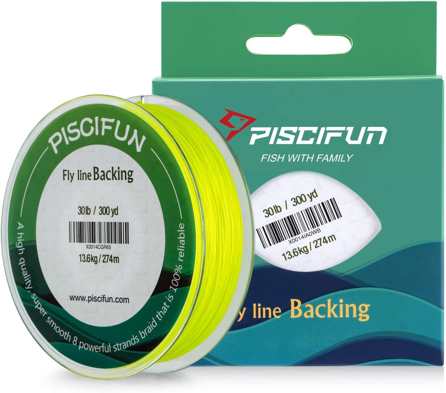 PiscifunFly Line Backing, Braided Fly Backing Line with Orange, White, Fluorescent Yellow Color, 20lb, 30lb,100yd, 300yd