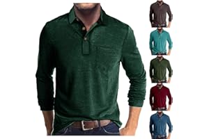 PIUWRLZ Men Fall Winter Polo Shirts Long Sleeved Flip Collar Tops Pocket Button V Neck T Shirts Golf Casual Sports Tops