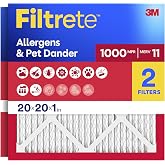 Filtrete 20x20x1 Air Filter, MERV 11, MPR 1000, 2 HVAC Filters | Allergens &amp; Pet Dander, 3-Month AC/Furnace Filters, Cleaner Air, Reliable Airflow, (Act. Size 19.68x19.68x0.81 in)