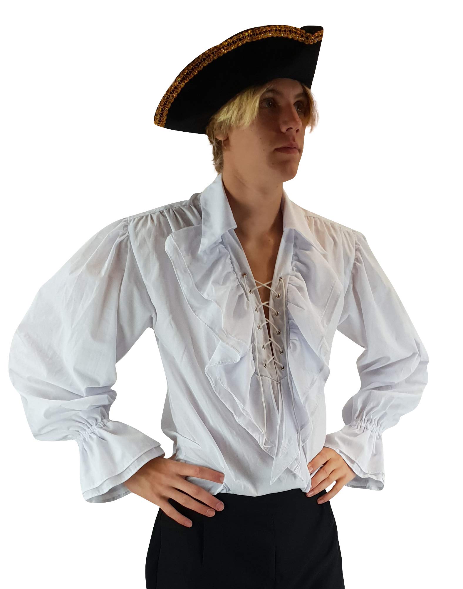 Flyingstart White Pirate Shirt Caribbean Buccaneer Fancy Dress Costume (Medium, White)