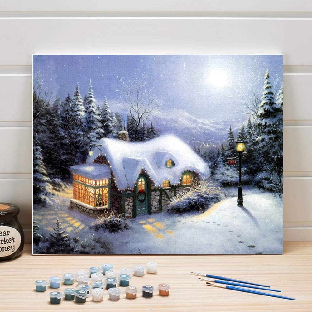 Winter Snow Landscape Drawing Canvas Picture DIY Paint Set by Numbers Kits Decor