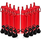 Volhoply 20oz Insulated Stainless Steel Water Bottle With Straw Lid Bulk 8 Pack,Kids Double Wall Vacuum Cups With Handle,Reusable Outdoor Camping Sports Metal Bottles,Travel Flask Keep Cold(Red,8)
