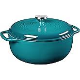 Lodge Essential Enamel Cast Iron Dutch Oven - Perfect for Bread Baking, Braising, Marinating & Slow Cooking - Features Moisture-Sealing Lid & Dual Handles - Kitchen Essentials - 6 Quarts - Lagoon