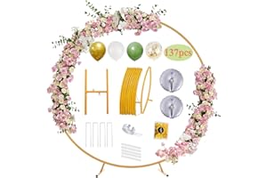 Homcosan Round Backdrop Stand 6.6ft Metal Balloon Arch Stand with 137 pcs Balloons Set Wedding Arches for Ceremony, Baby Shower