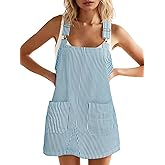 Yousify Womens Casual Denim Dress Summer Striped Overalls Romper Adjustable Straps Sleeveless Jean Dresses with Pockets