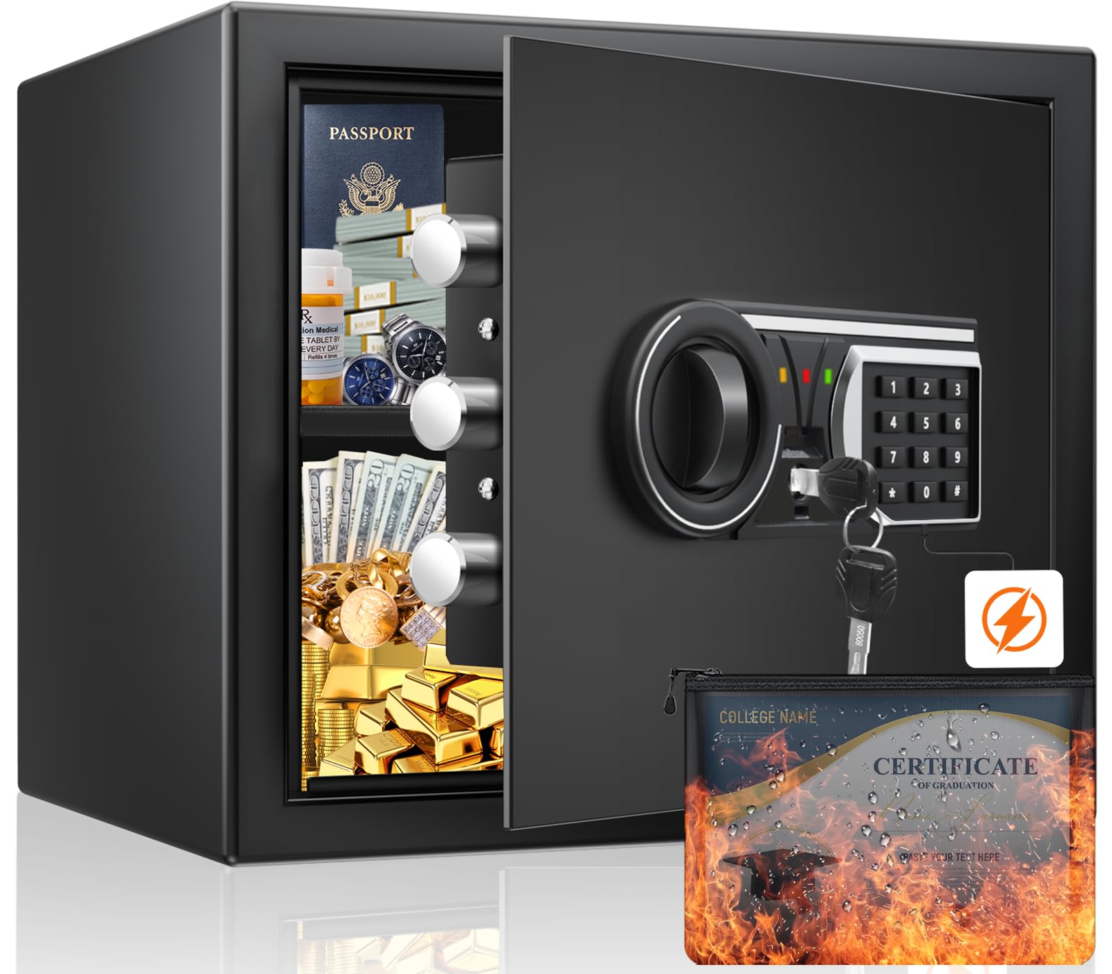 Photo 1 of 1.6 Cuft Home Safe with Fireproof Waterproof Bag, Digital Security Safe Box with Smart Alert System and Removable Shelf, Suit for Money Firearm Medicines Valuables