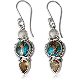 NOVICA Handmade Drop & Dangle Earrings | Citrine Jewelry | Artisan Sterling Silver | Turquoise Stone | Birthstone | Long French Hook Wire | Hypoallergenic Drop | Jade Dangle | Dimensions 1.6" L x 4.3"