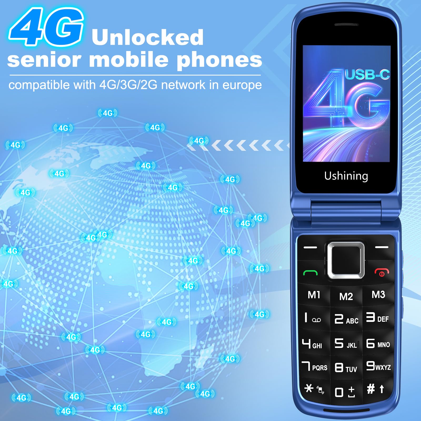 4G Senior Mobile Phone Simple for Elderly, Basic Cell Phone with Large Buttons, Flip Phone, Unlocked Senior Mobile Phone with 2.4