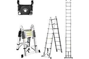 Telescoping Ladder A Frame，Soctone 16.5FT Aluminum Telescopic Ladder 330lbs Capacity Compact Ladder, RV Extension Ladder for Household, Outdoor