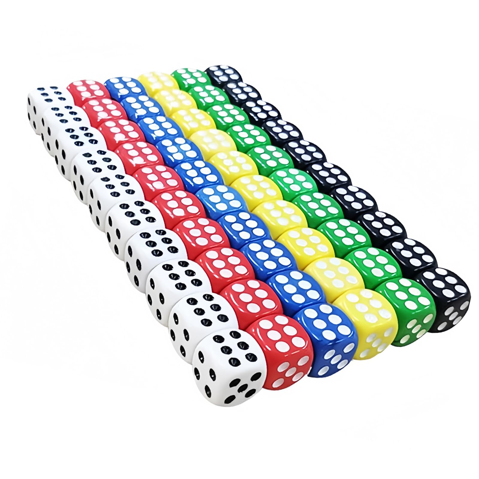 60 Pcs Six-Sided Dice Set 14mm – Rounded Edge D6 Dice for Smooth Rolling, Family and Board Games, Poker, Classroom Teaching, Educational Toys Black White Red Green Blue Yellow